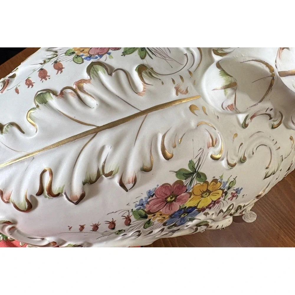 Vintage Capodimonte Italy Cherub Centerpiece Bowl Hand Painted Signed 20x10x9